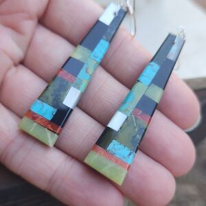 Santo Domingo Kewa Pueblo Michael Garcia Turquoise serpentine Overlay earrings